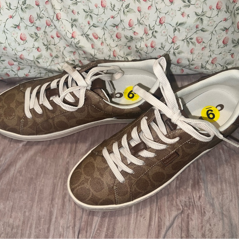 Brown Monogram Coach Sneakers with Laces Like New Worn Only Once - Picture 7 of 14